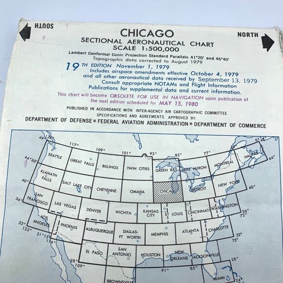 Sectional Aeronautical Chart Scale 1:500,000 Map Chicago 19th Edition 1979 - Picture 3 of 3